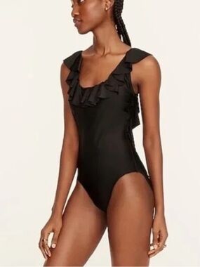 J. Crew Black Ruffle One-Piece Swimsuit